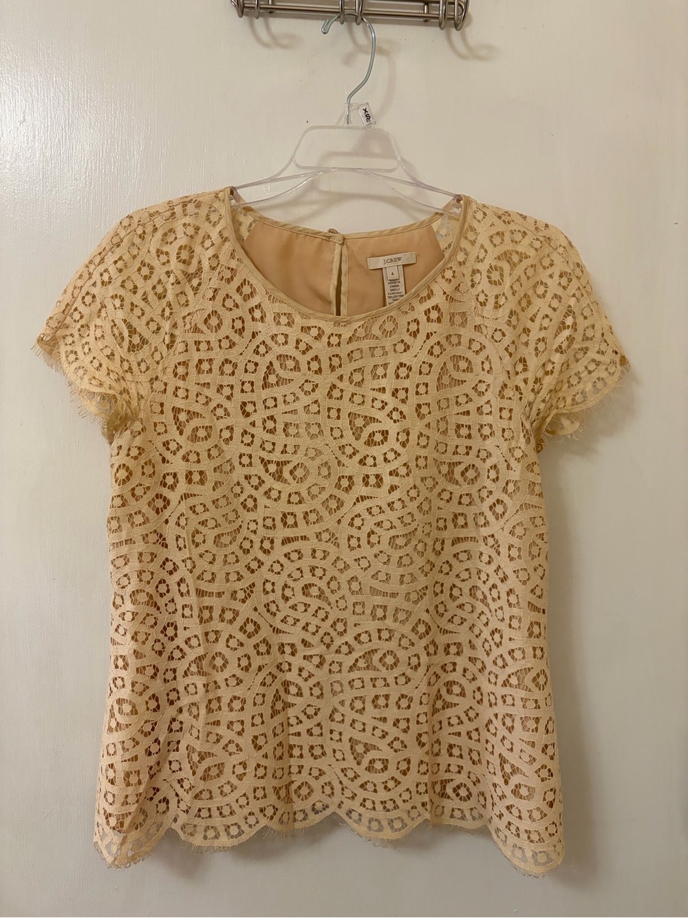 J. Crew Cream Crochet Short-Sleeve Lace Blouse